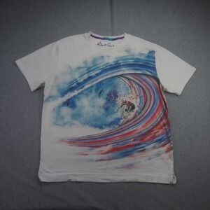 Robert Graham T Shirt Mens Large White Aerial Skull Graphic Surfing Crewneck